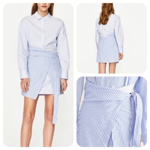 Zara Dresses & Skirts - Zara Pinstripe Shirt Style Mini Wrap Dress - Small